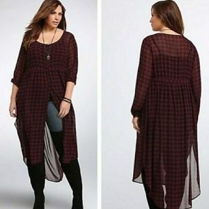 Torrid sheer long sleeve long blouse.